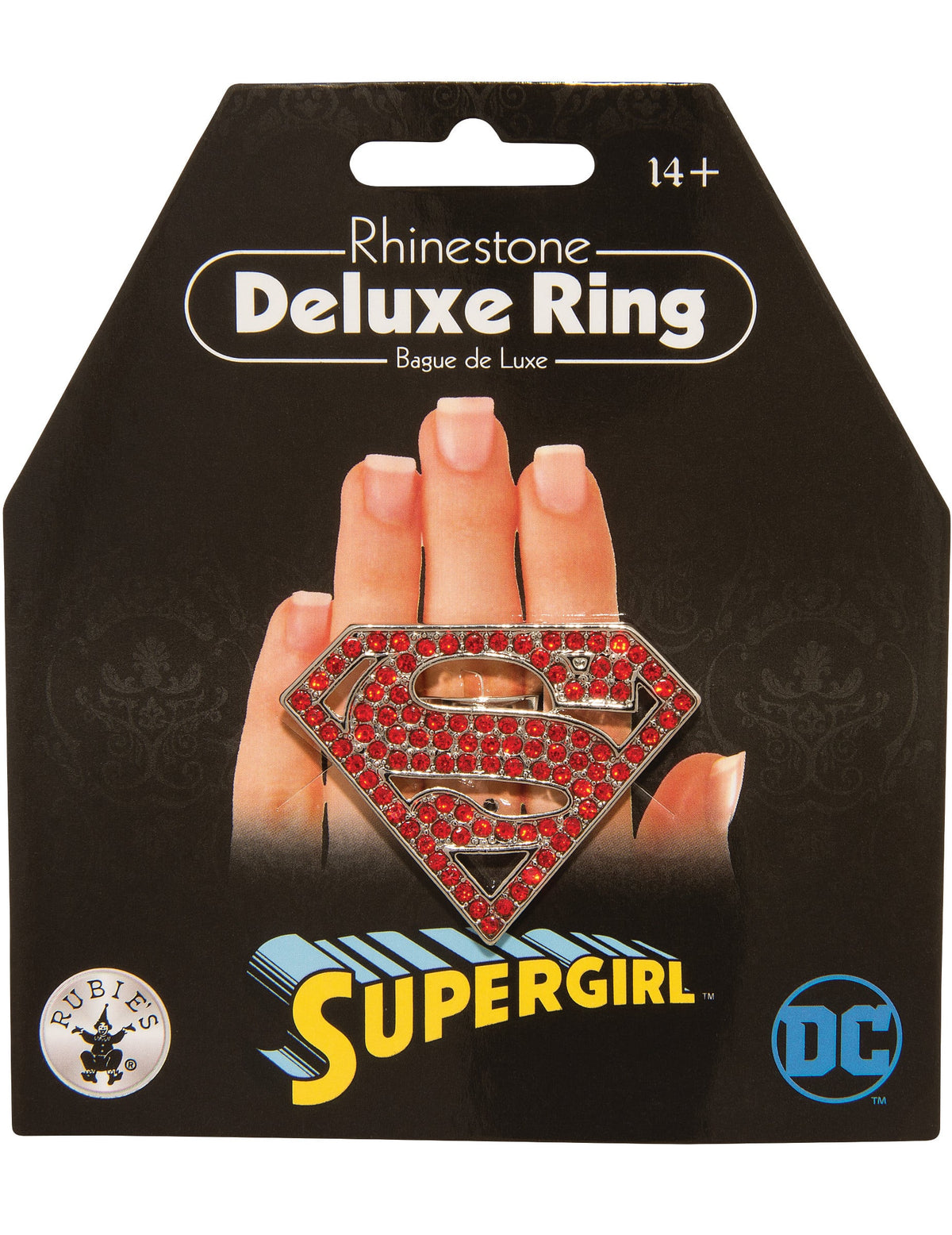Bague Supergirl pour femme argentée et rouge à strass