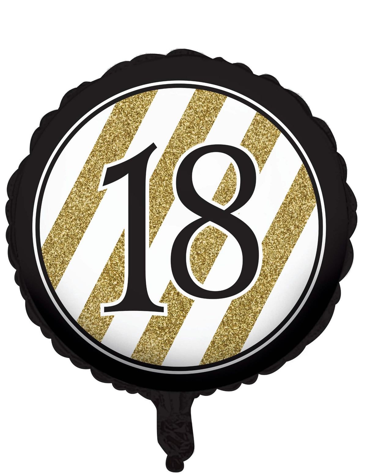 Balão de alumínio 18 anos para aniversário preto e dourado às riscas