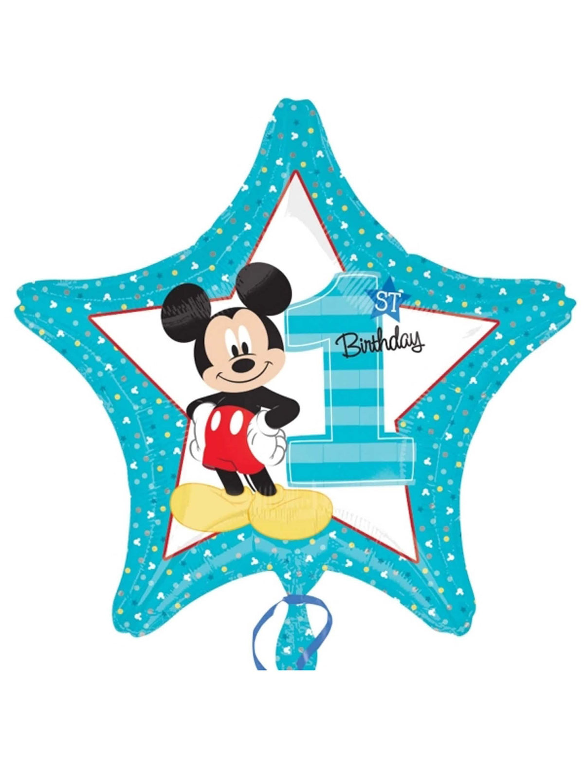 Balão de alumínio 1º aniversário Mickey para criança azul turquesa em forma de estrela