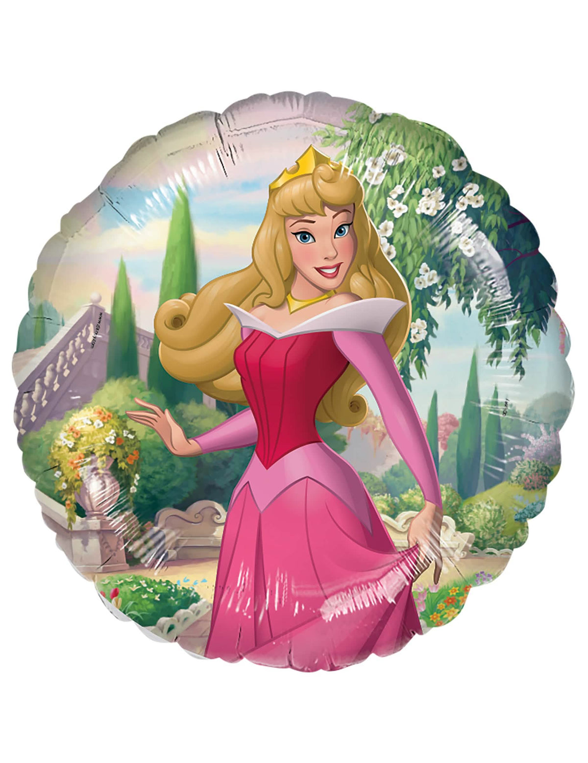 Ballon aluminium Aurore pour enfant rose avec décor de jardin