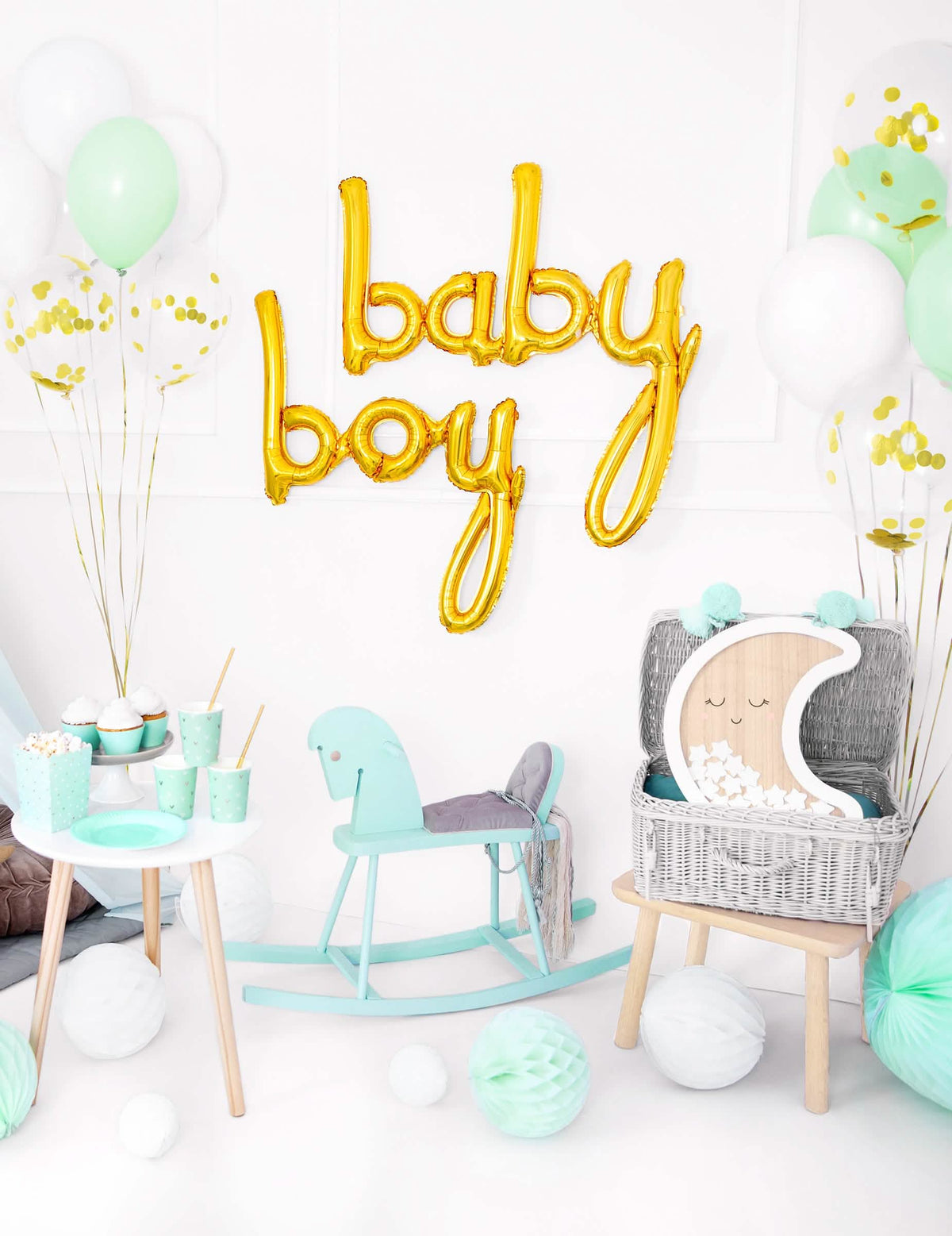 Decoração de festa completa com balão de alumínio boy dourado