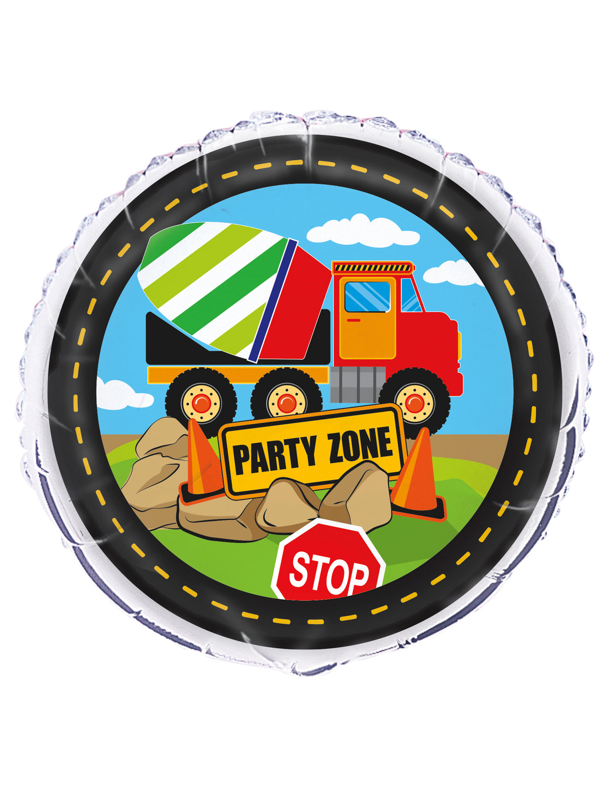 Ballon aluminium chantier pour enfant multicolore avec motif de camion toupie et panneaux