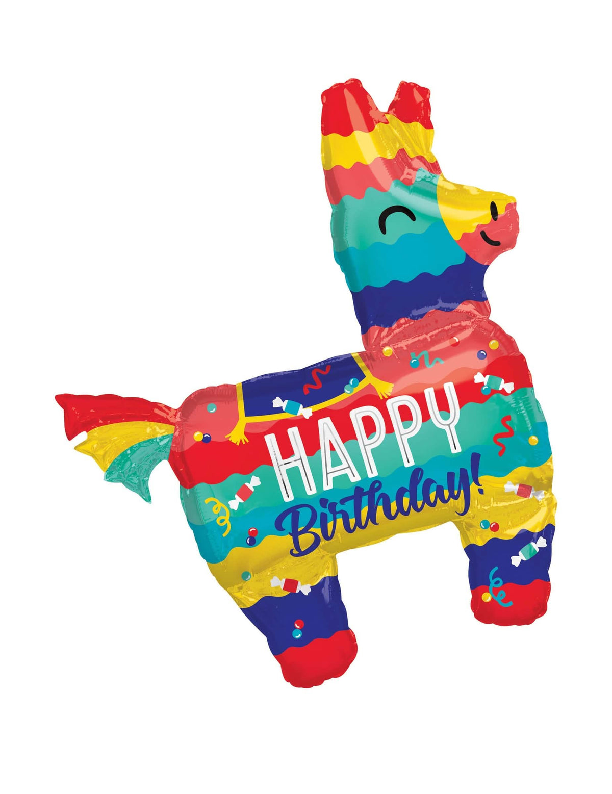Balão de alumínio Piñata lama Happy Birthday para aniversário multicores às riscas