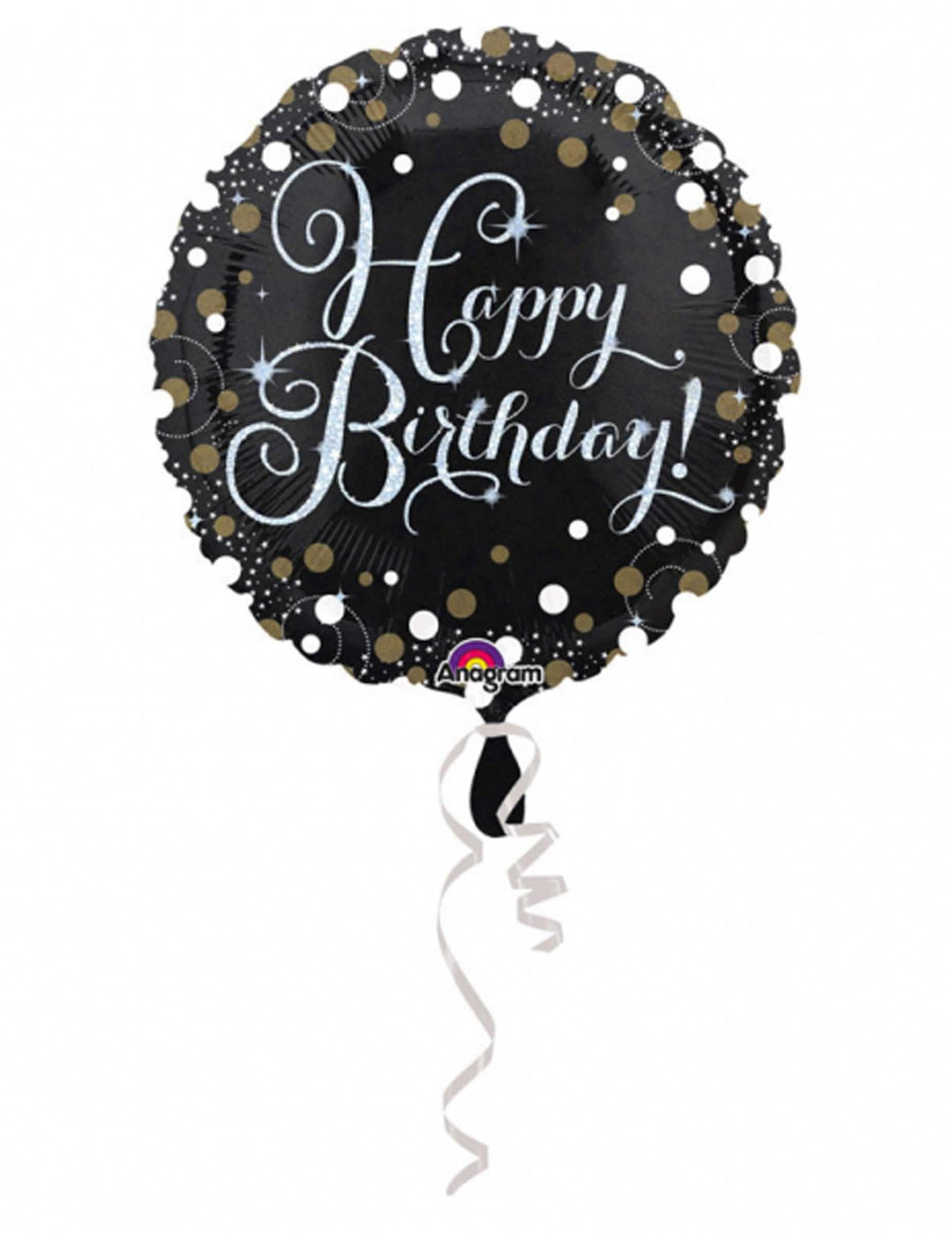 Balão de alumínio Happy Birthday cintilante para aniversário preto e dourado
