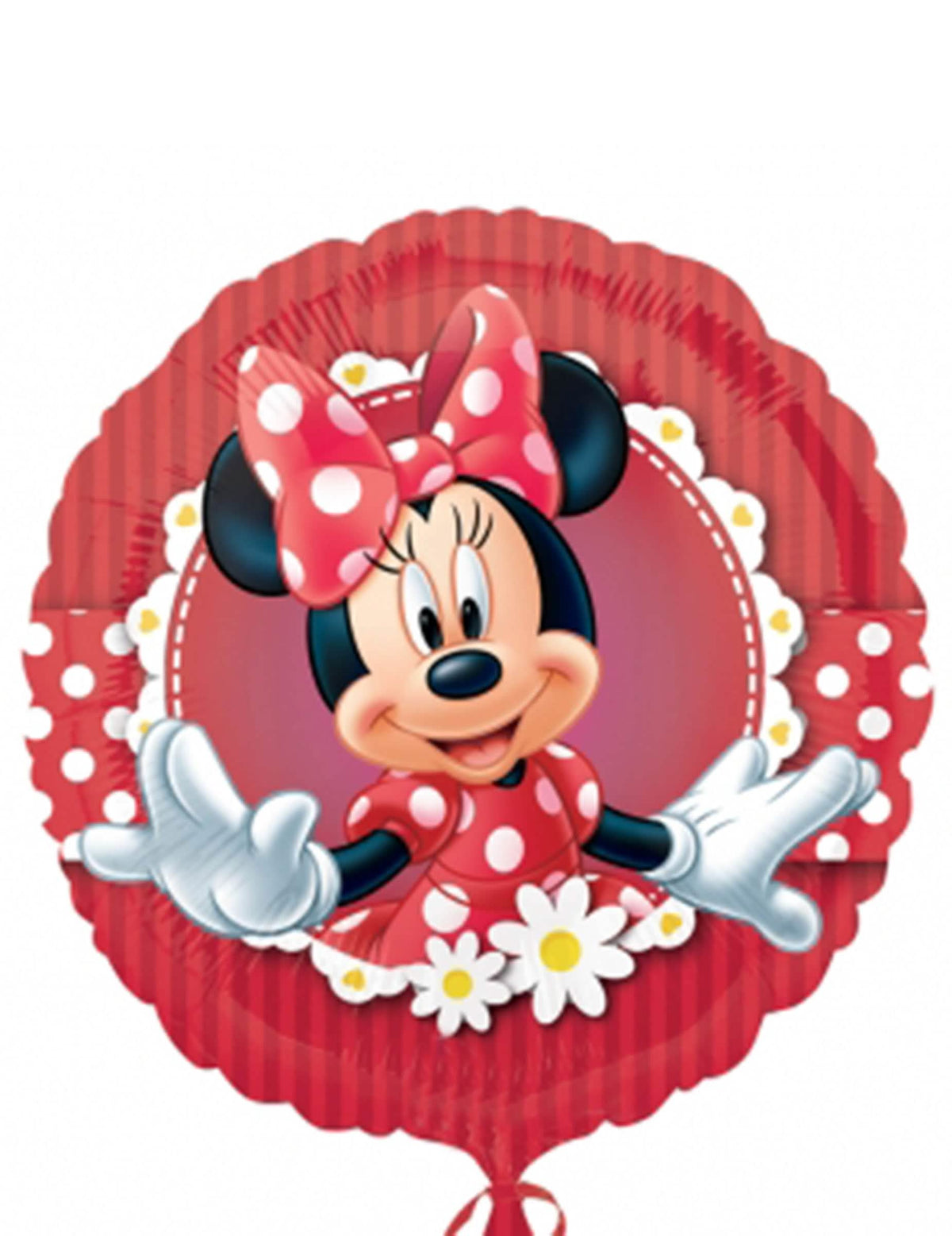 Balão de alumínio Minnie para criança vermelho e branco às bolinhas e flores