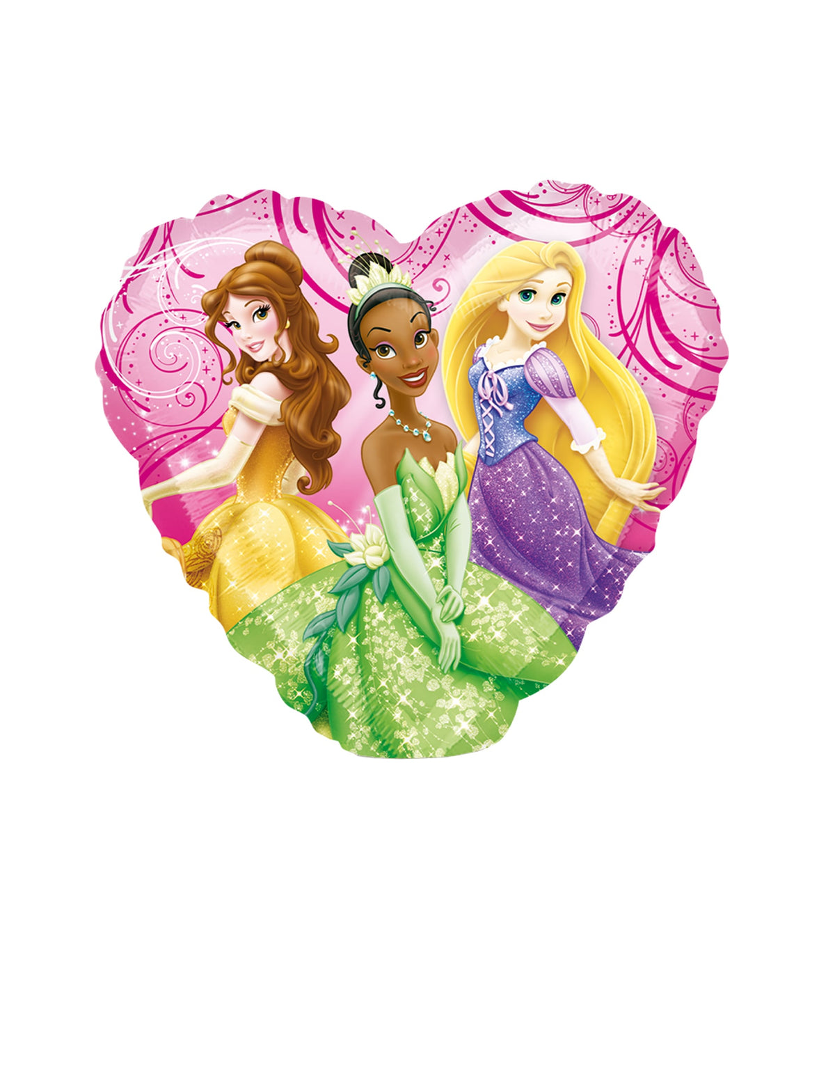 Détail des personnages Belle Tiana et Raiponce du ballon aluminium princesses Disney