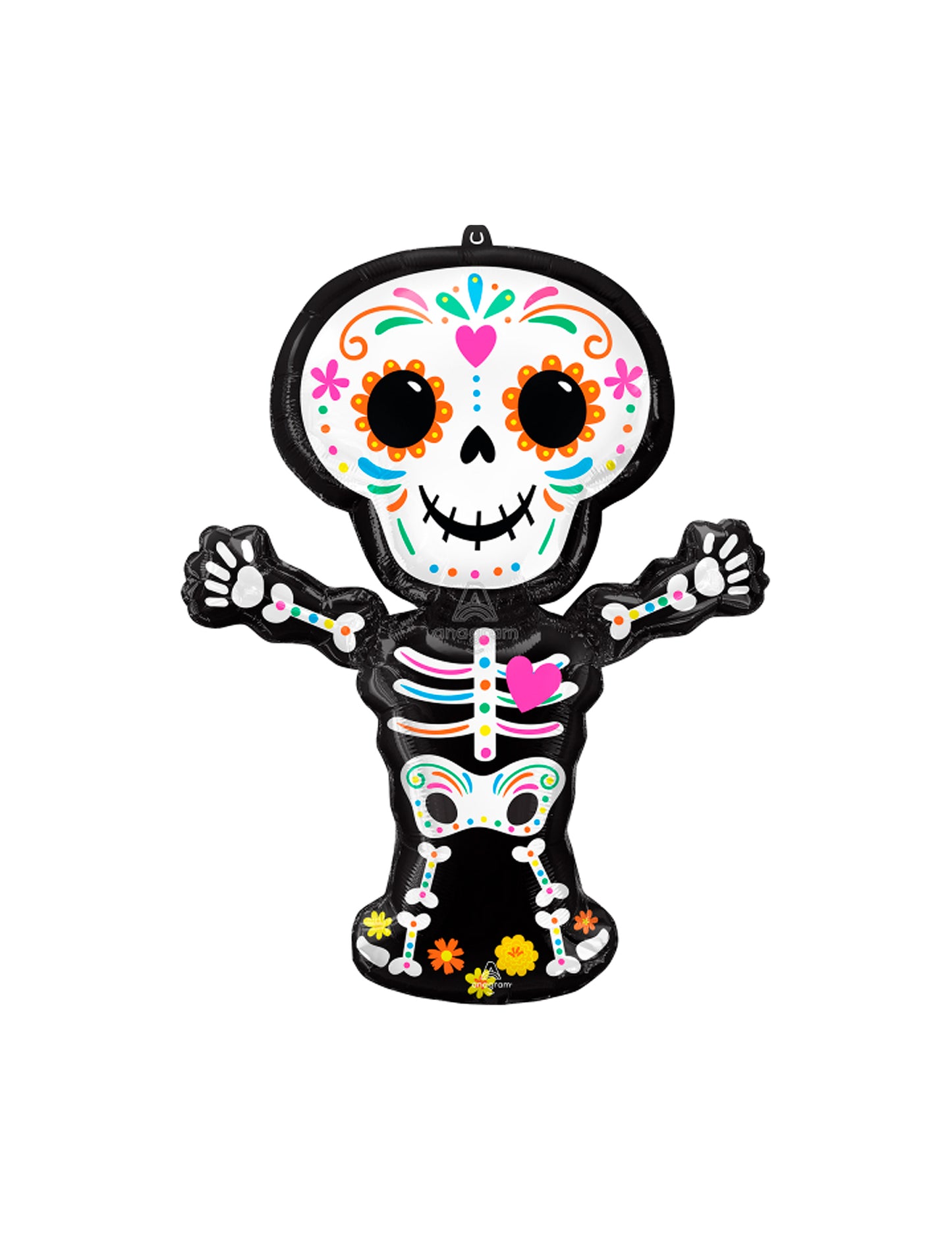 Ballon aluminium squelette Dia de los muertos noir et multicolore