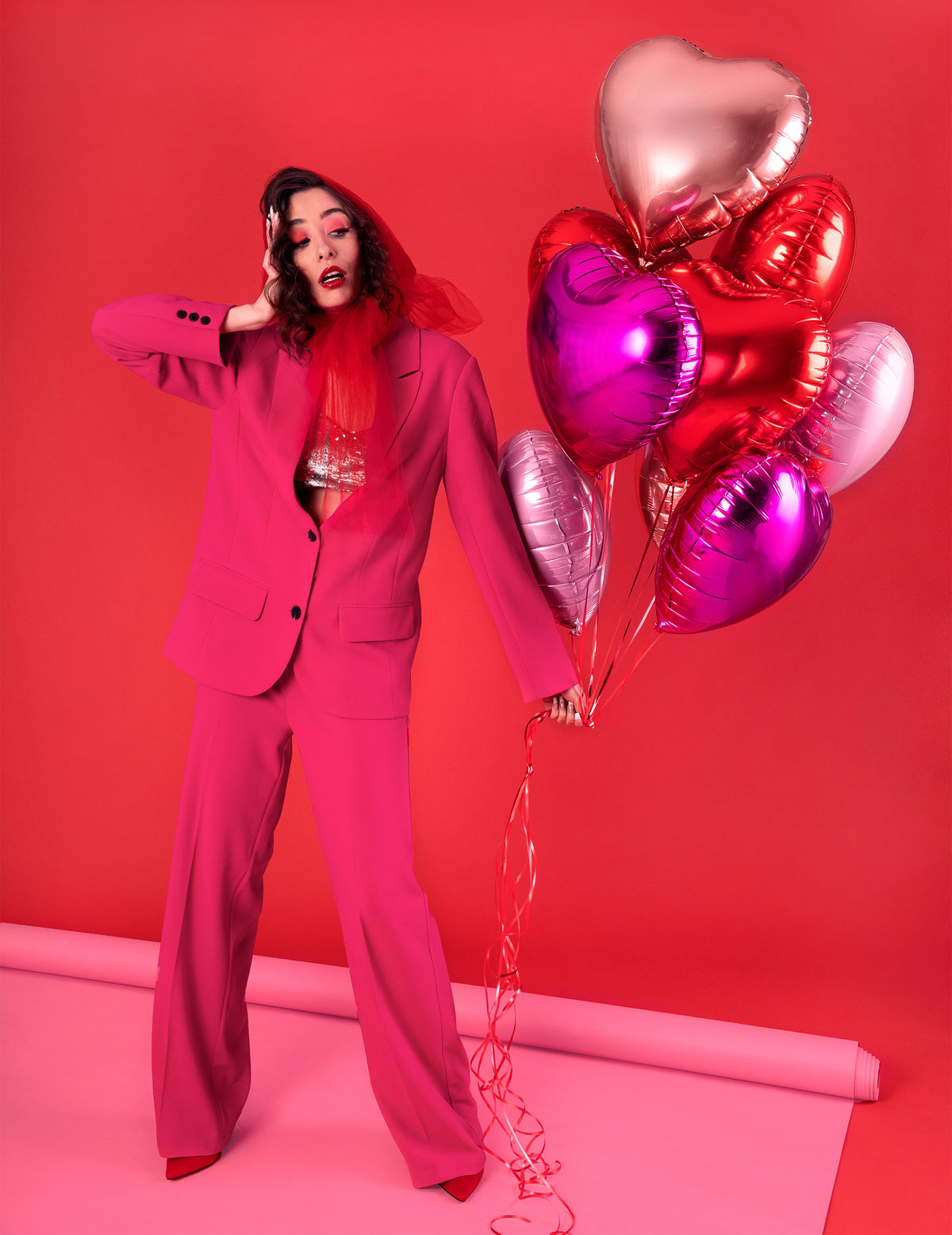 Ballon coeur pour fête rose brillant