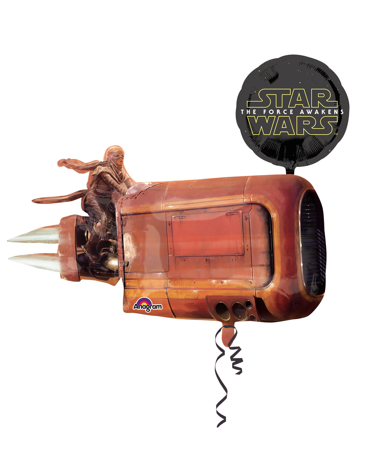 Ballon en aluminium Star Wars VII pour fête marron et orange avec Rey sur speeder