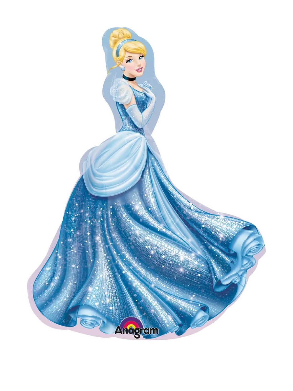 Balão de alumínio Cinderela Disney para criança azul com purpurinas
