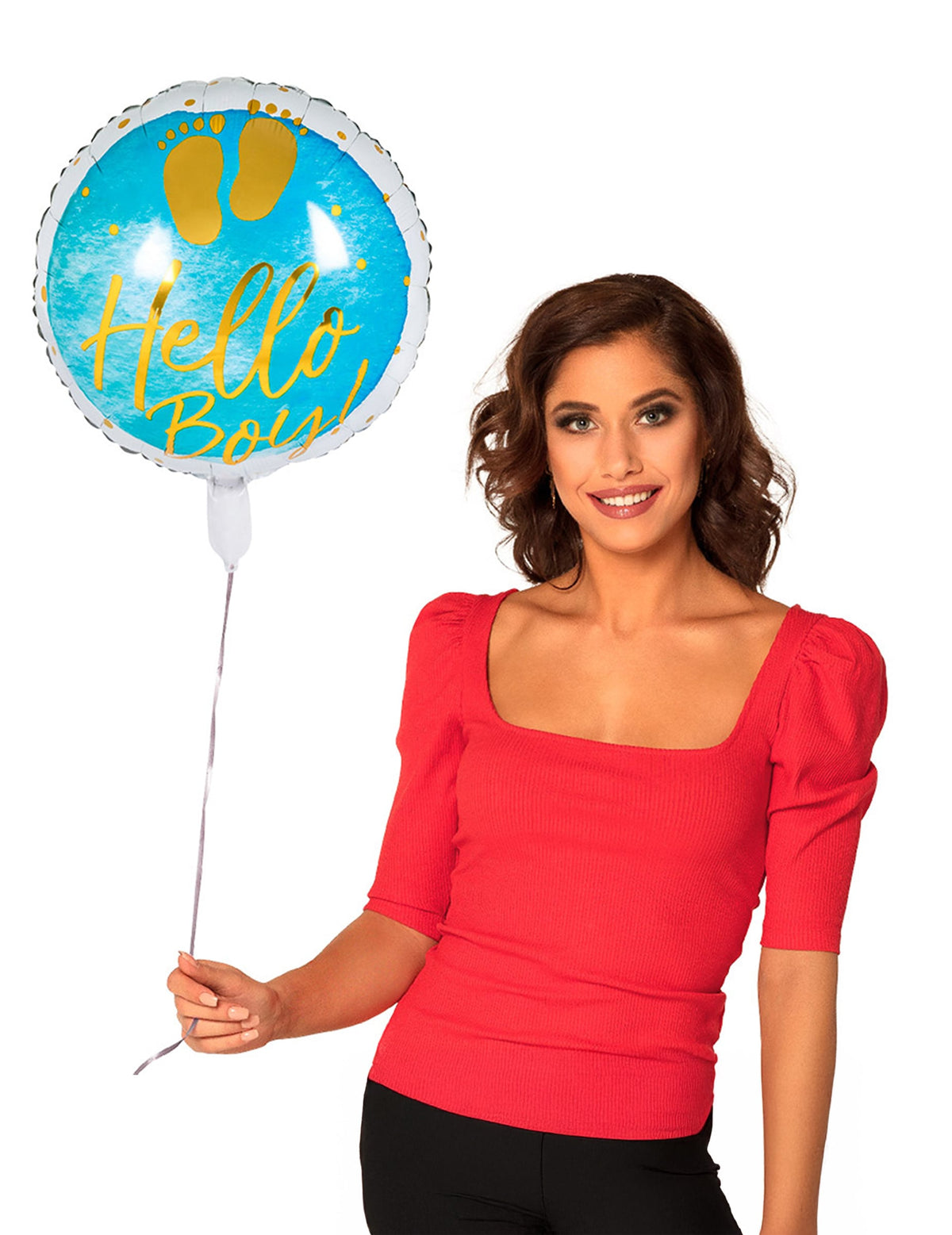 Encenação do balão de alumínio Hello Boy para baby shower