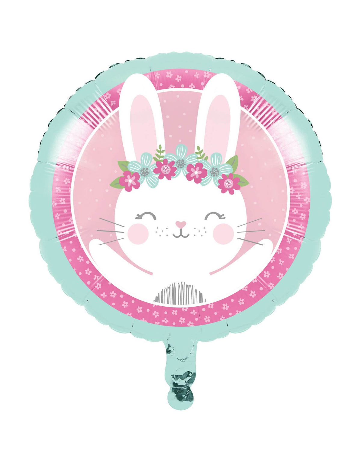Balão de alumínio pequeno coelho para decoração de baby shower cor de rosa e verde menta com coroa de flores