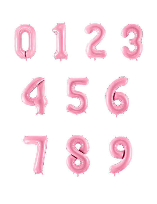 Conjunto de algarismos de 0 a 9 do balão gigante cor de rosa pastel