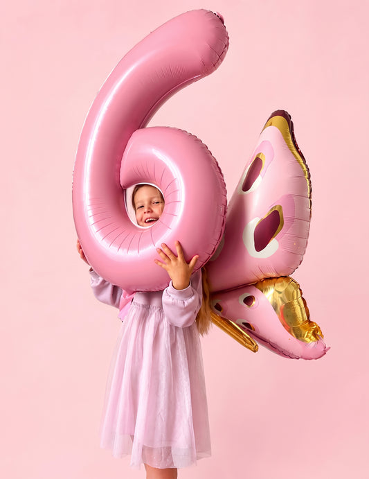 Balão gigante de alumínio borboleta 120 x 87 cm rosa e dourado