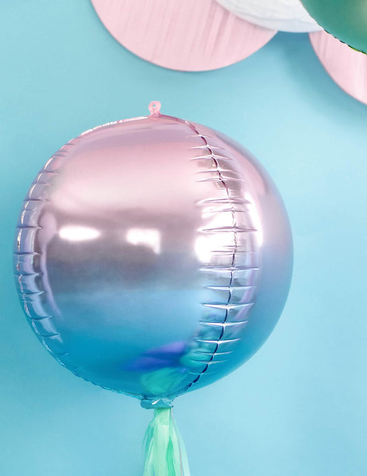 Balão esfera de alumínio degradê rosa e azul 35 cm inflável com hélio