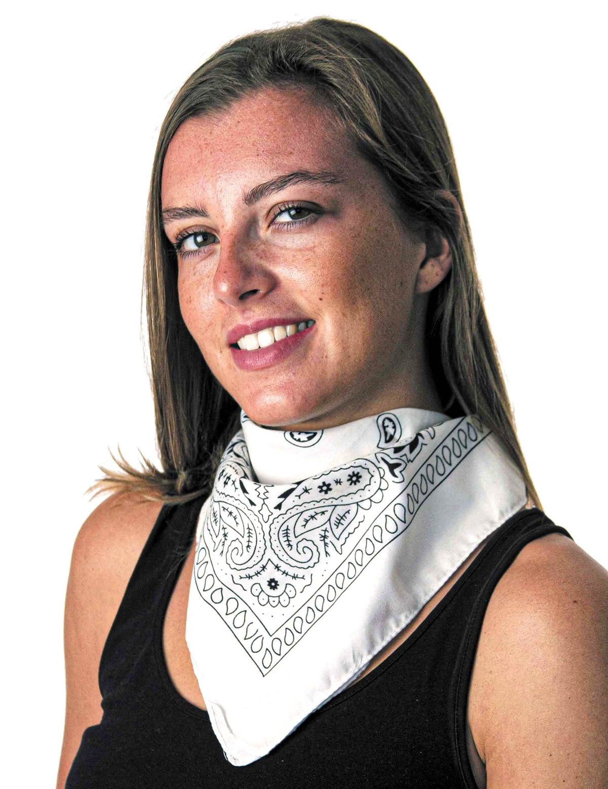 Bandana branco para adulto com motivos paisley pretos