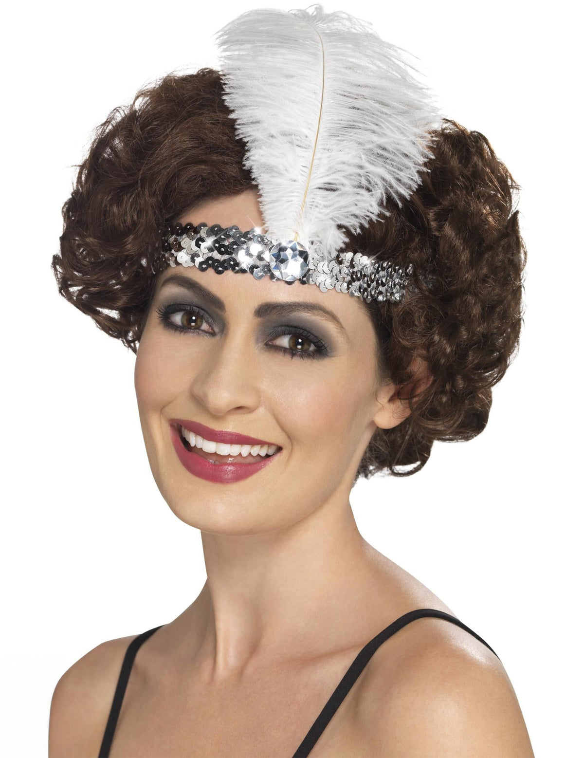 Bandana Charleston lantejoulas prateadas e pena - mulher