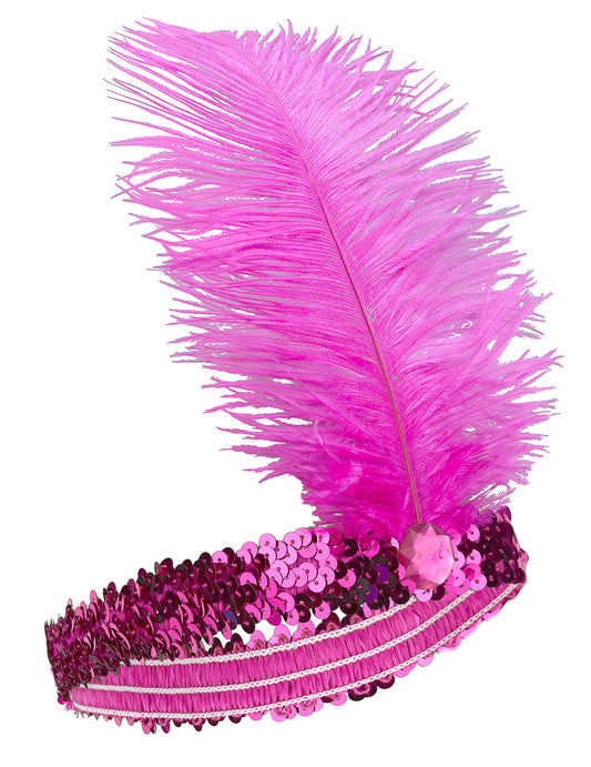 Bandolete charlestone com lantejoulas e pluma cor-de-rosa mulher