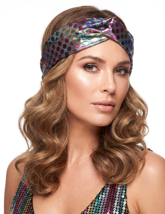 Vue de face du bandeau disco pour femme multicolore haut de gamme
