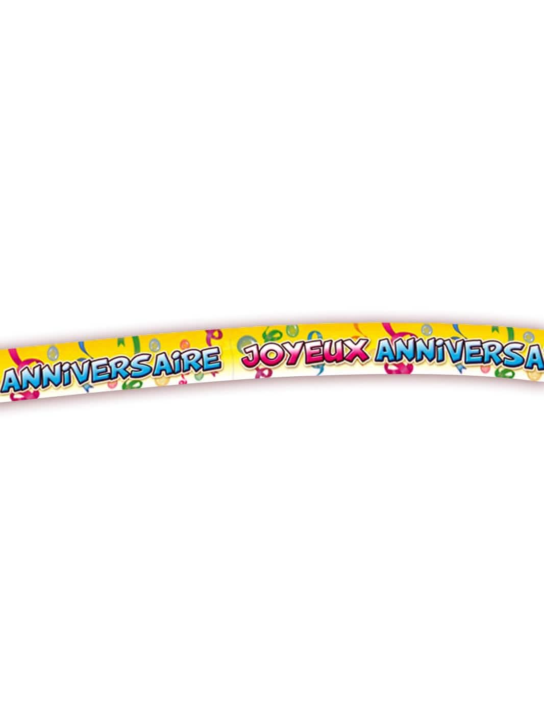 Banderola Feliz aniversário para festa amarelo com lettering e serpentinas multicoloridas