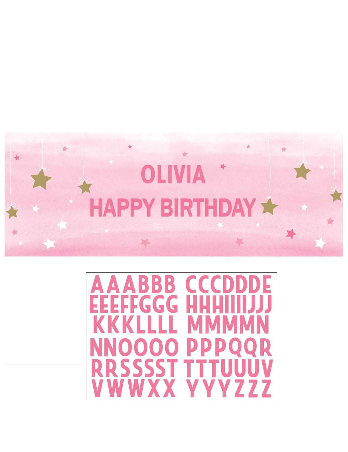 Detalhe das letras autocolantes da faixa personalizável de aniversário para criança