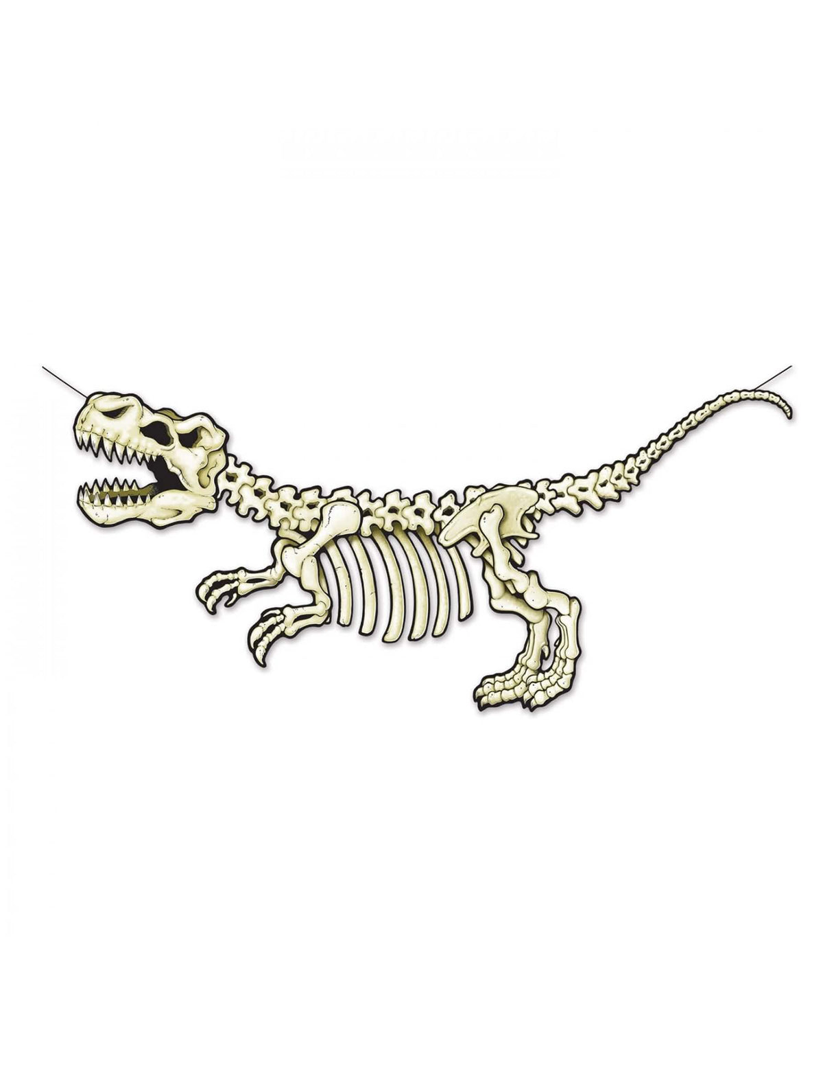 Bandeira de cartão com esqueleto de dinossauro para decoração bege e branco