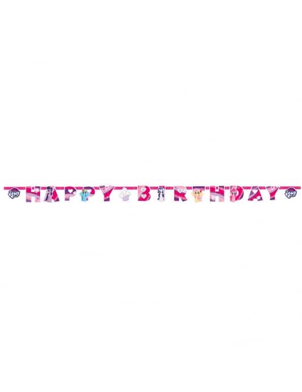 Guirlanda Happy Birthday My Little Pony para criança cor de rosa e violeta