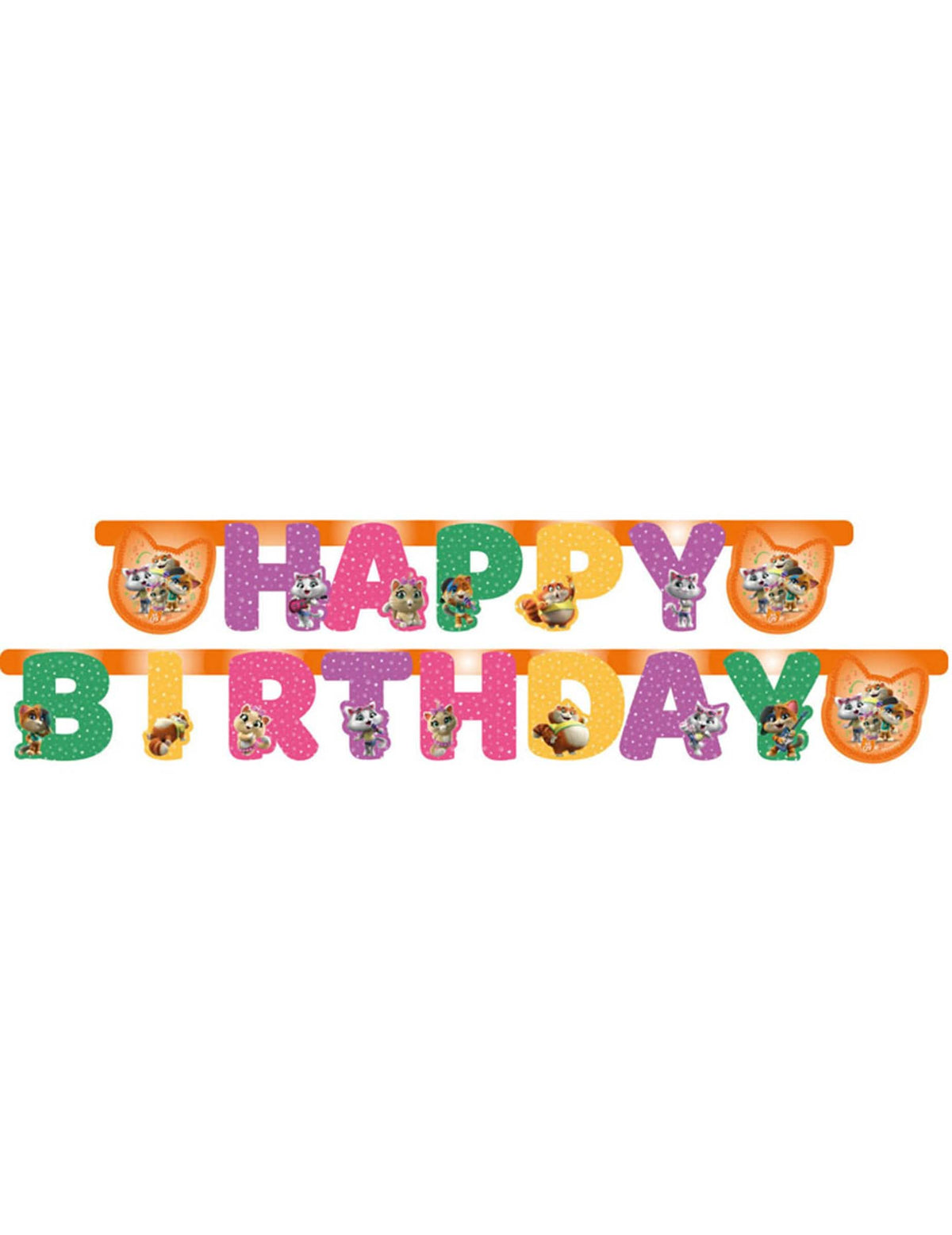 Bandeirola de letras em cartão 44 gatos para criança multicores Happy Birthday