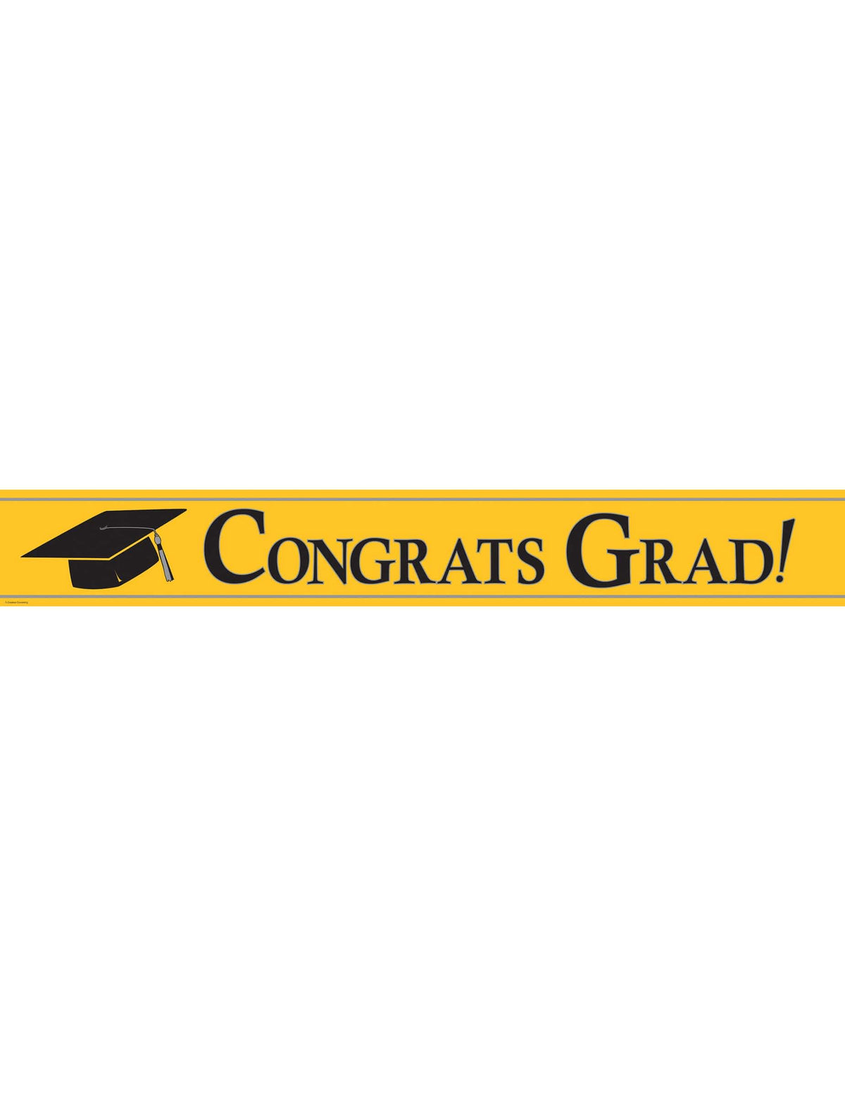 Faixa metálica Congrats Grad para cerimónia de graduação amarelo com chapéu de graduado preto