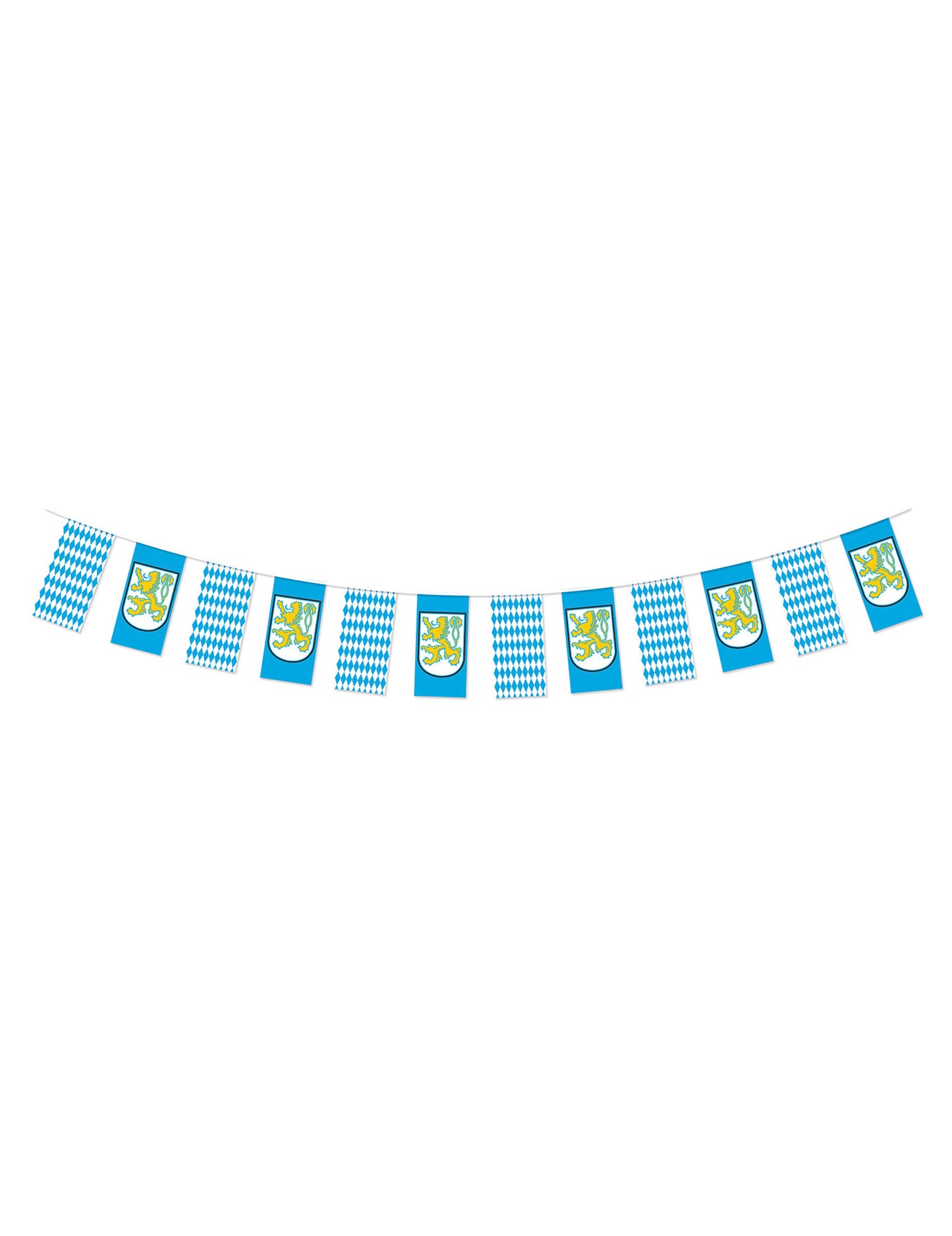 Bannière fête de la bière bleue et blanche à losanges avec écussons de lion jaunes
