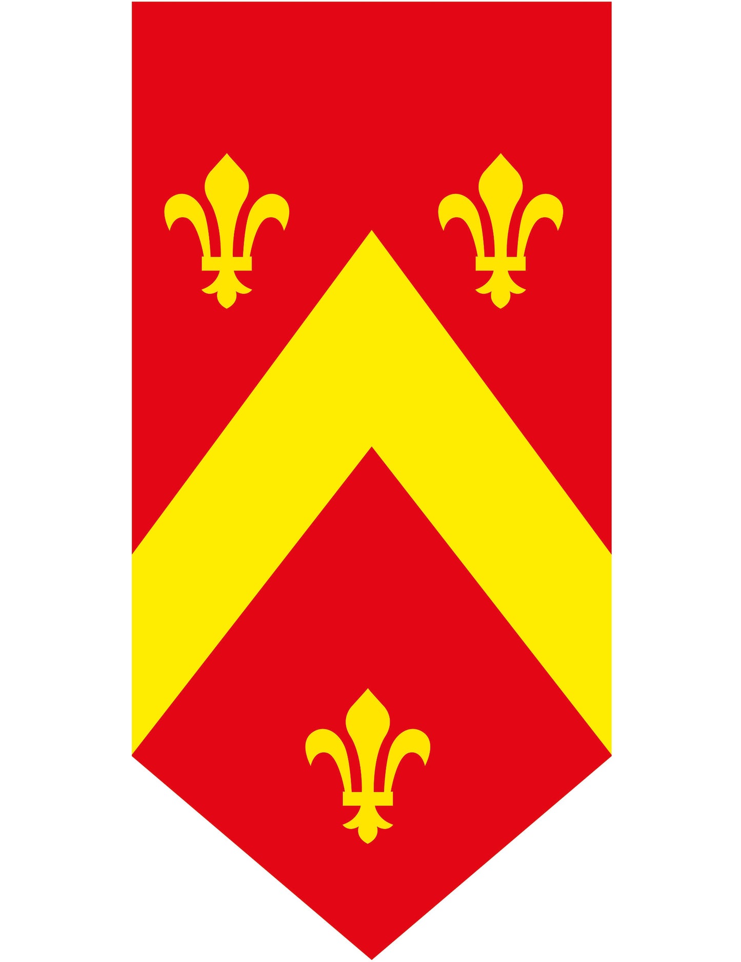 Bannière verticale médiévale en papier rouge et jaune avec fleurs de lys