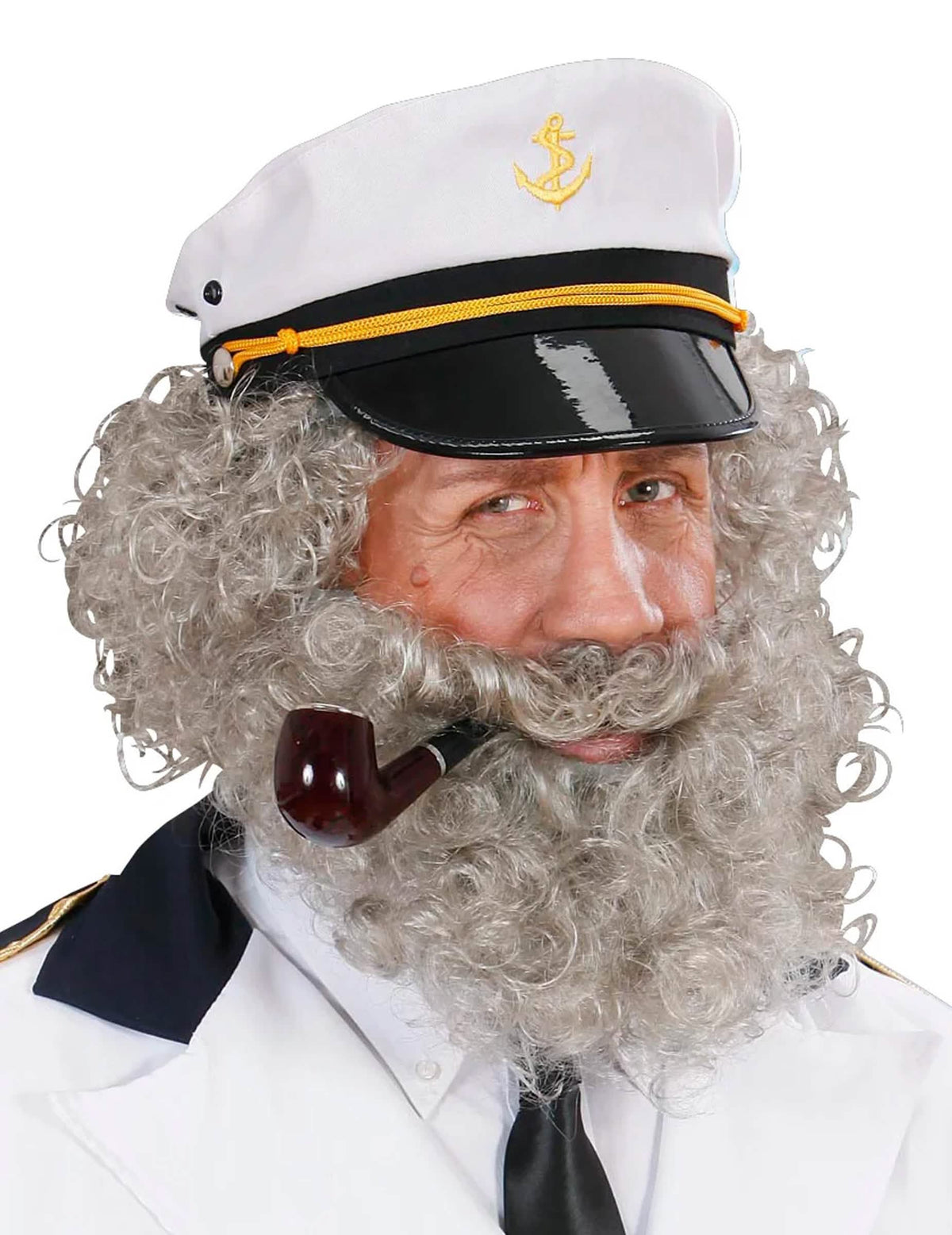 Barbe et moustache de marin pour homme grise et bouclée