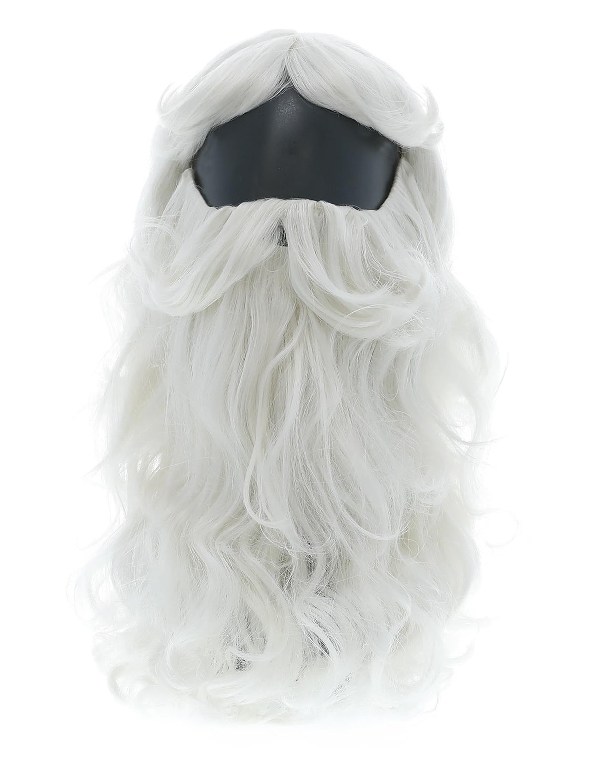 Détail de la chevelure longue et bouclée de la barbe et perruque Père Noël