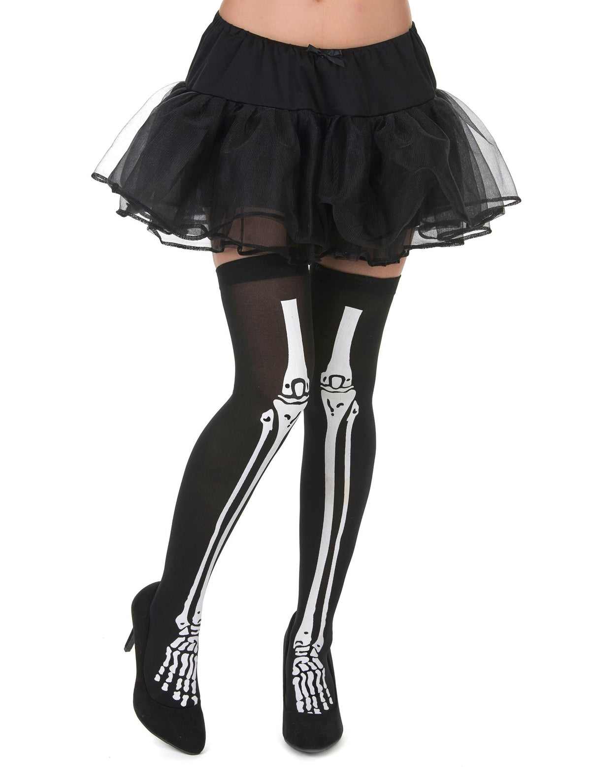 Bas squelette Halloween pour femme noirs et blancs