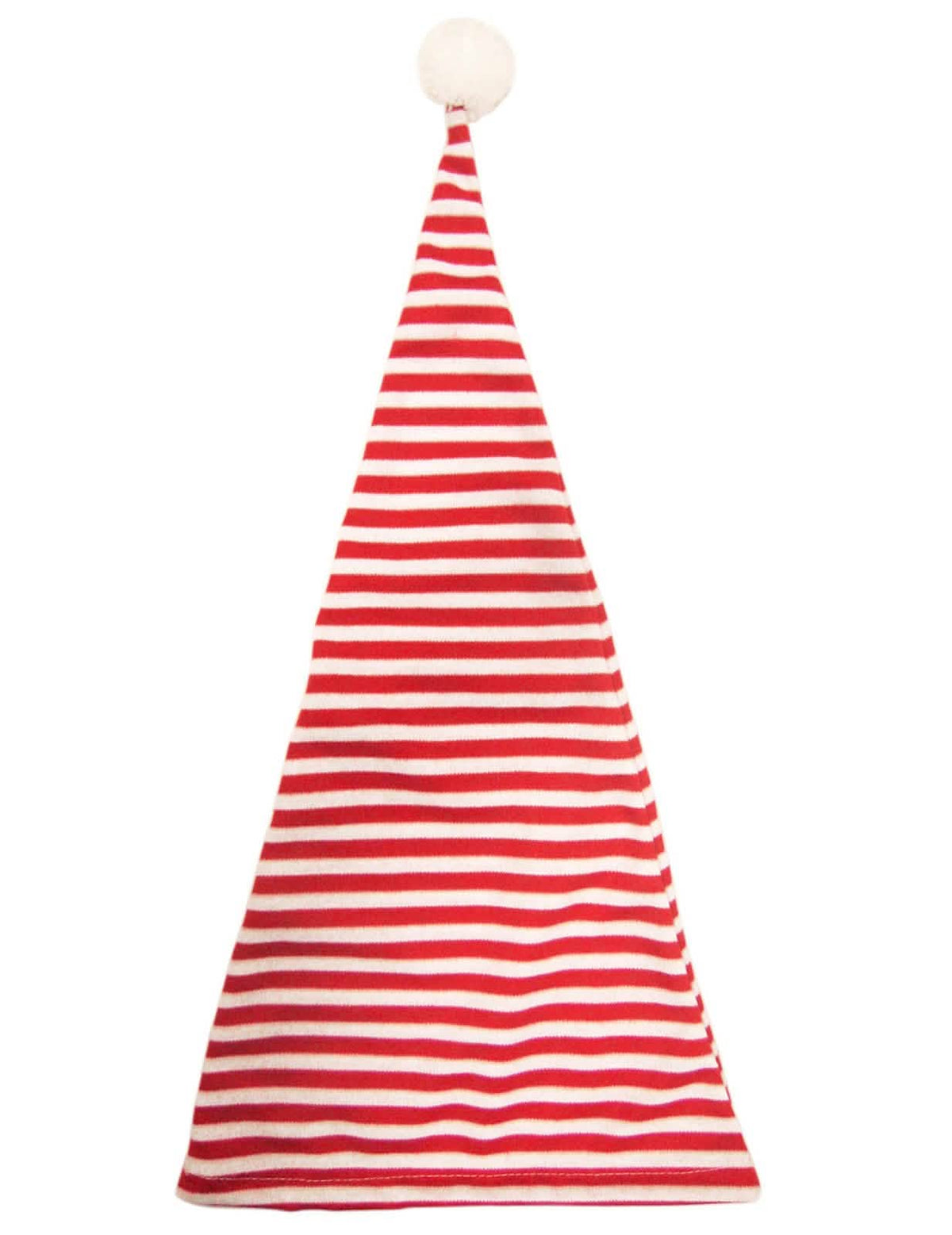 Boné de noite às riscas com pompom para adulto vermelho e branco