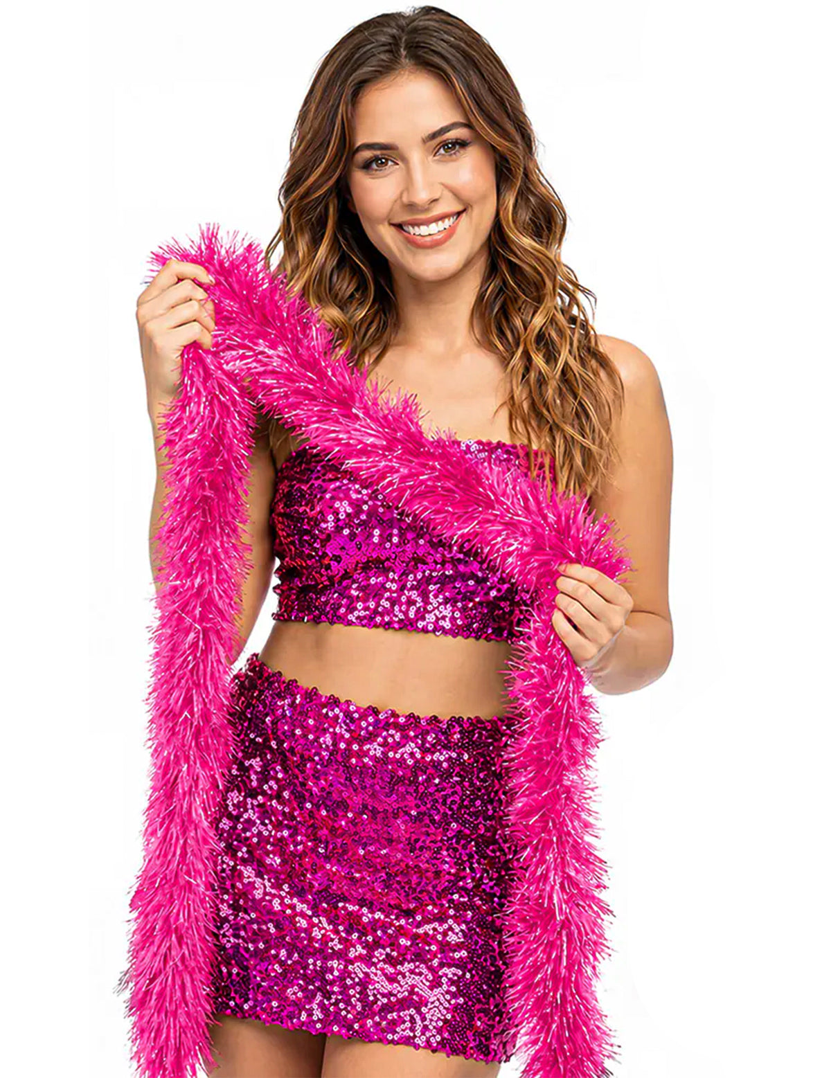 Boa de pelo rosa choque 60g