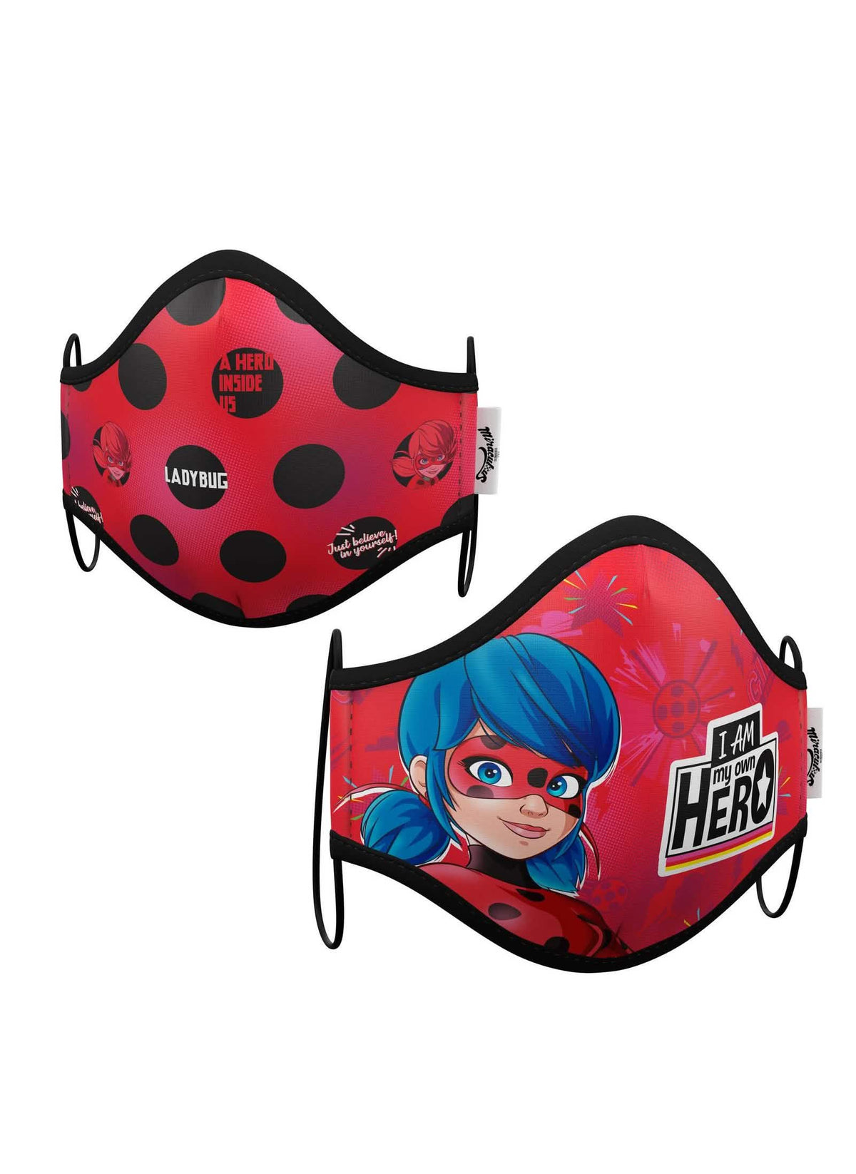 Máscaras de proteção reutilizáveis Ladybug para criança vermelho e preto às bolinhas