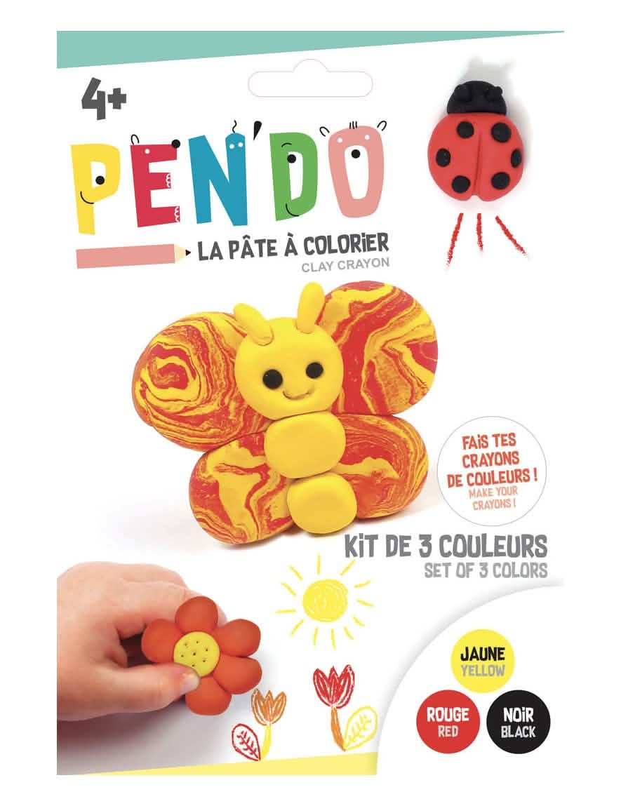 Caixa de massa para lápis Pen'do Nature para criança amarelo vermelho e preto