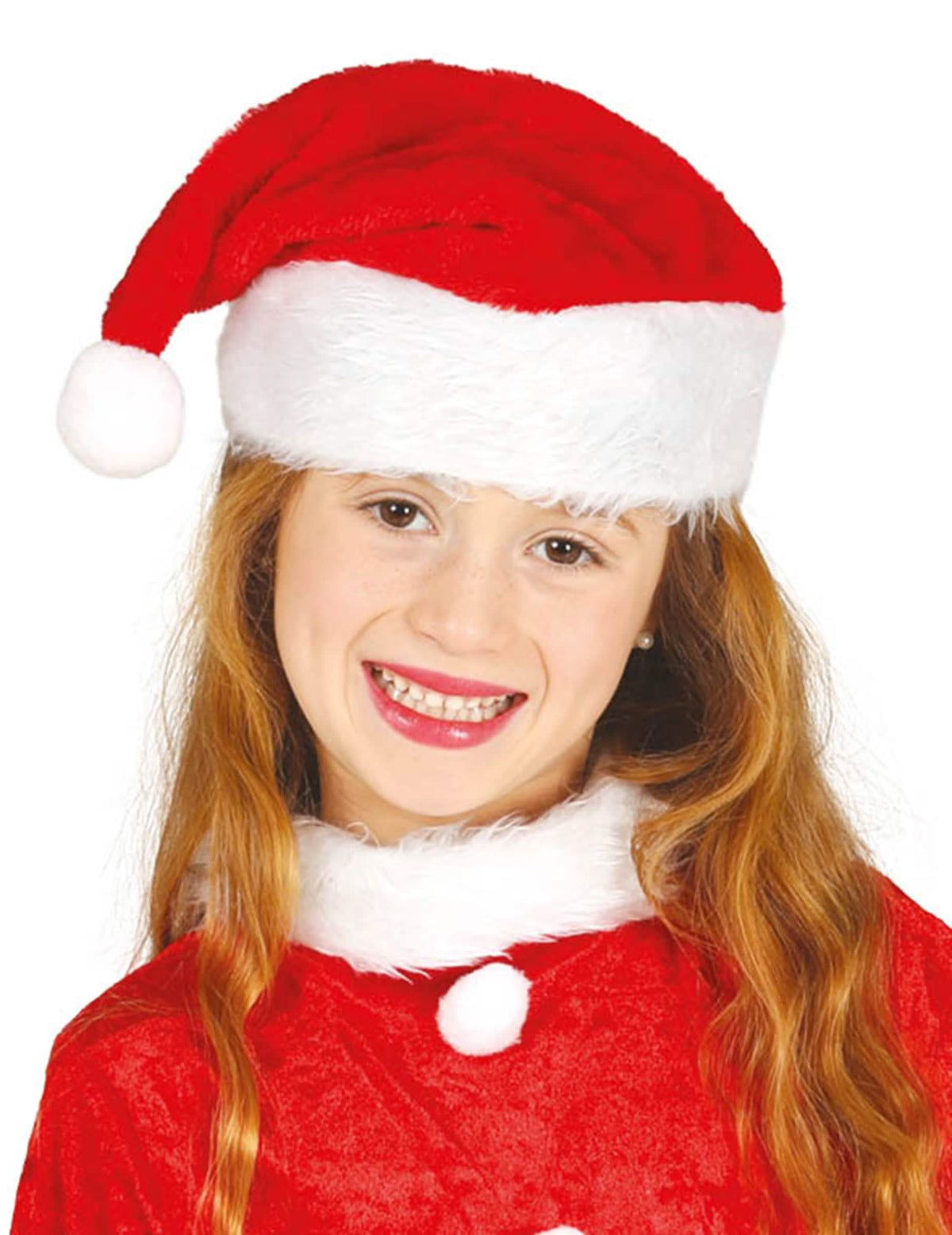 barrete de pai natal para criança vermelho e branco