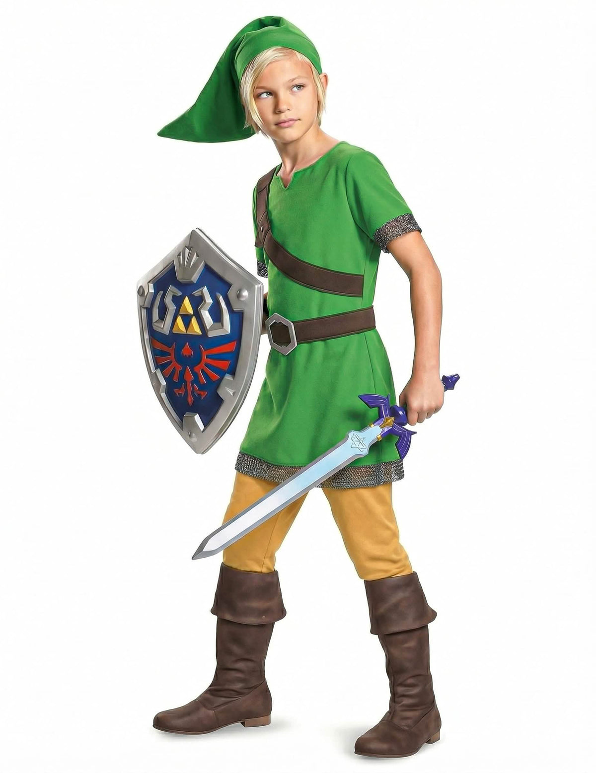 Vista geral com disfarce e espada do escudo Link Zelda™ para criança