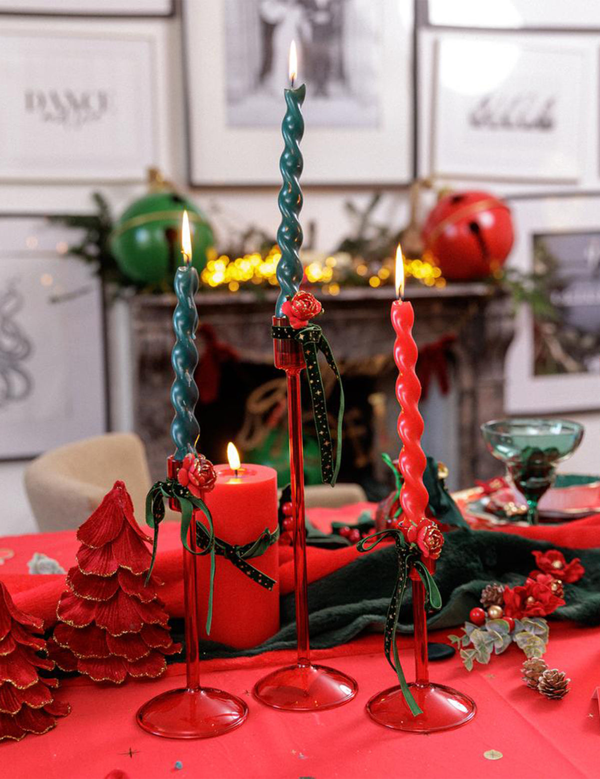 Castiçal Elegance de vidro vermelho 30 cm