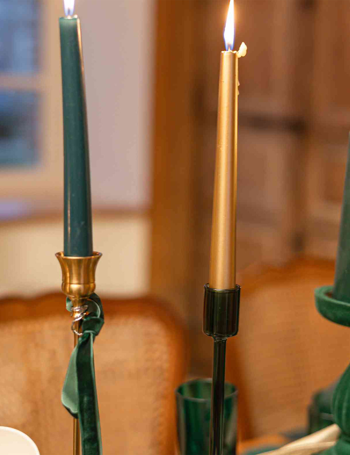 Castiçal Elegance de vidro verde escuro 20 cm