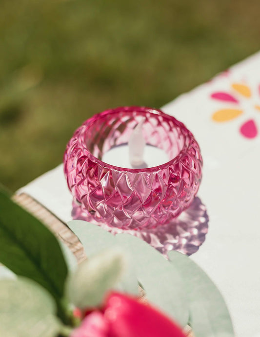 Castiçal em cristal rosa 7,5 x 4 cm
