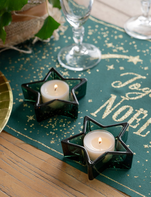 Castiçal estrela de vidro verde pinheiro 9 x 3 cm