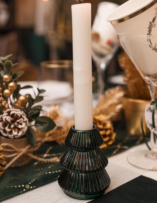 Castiçal de árvore de Natal em vidro verde escuro 6,3 x 8 cm