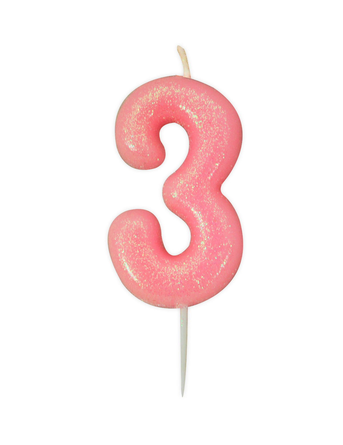 Vela número 3 para aniversário cor de rosa iridescente com lantejoulas