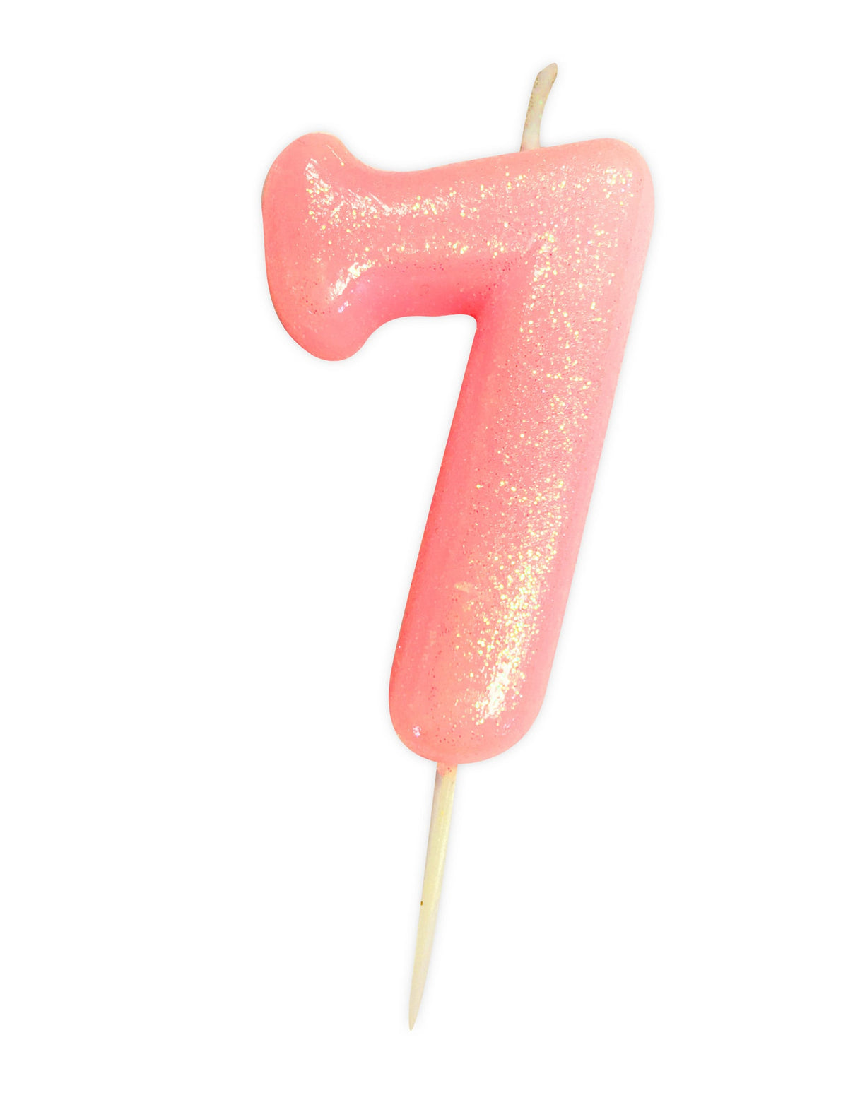 Vela número 7 para aniversário cor de rosa iridiscente e com purpurina