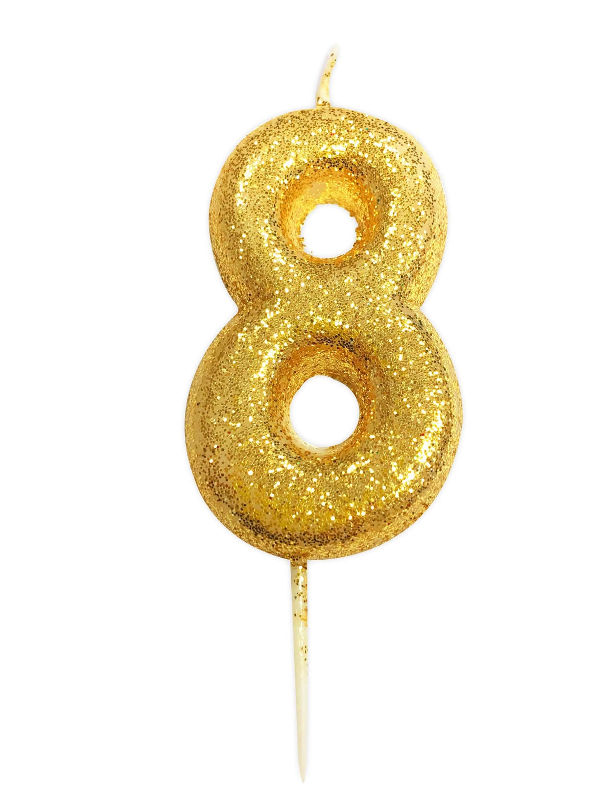 Vela número 8 para bolo dourado com lantejoulas