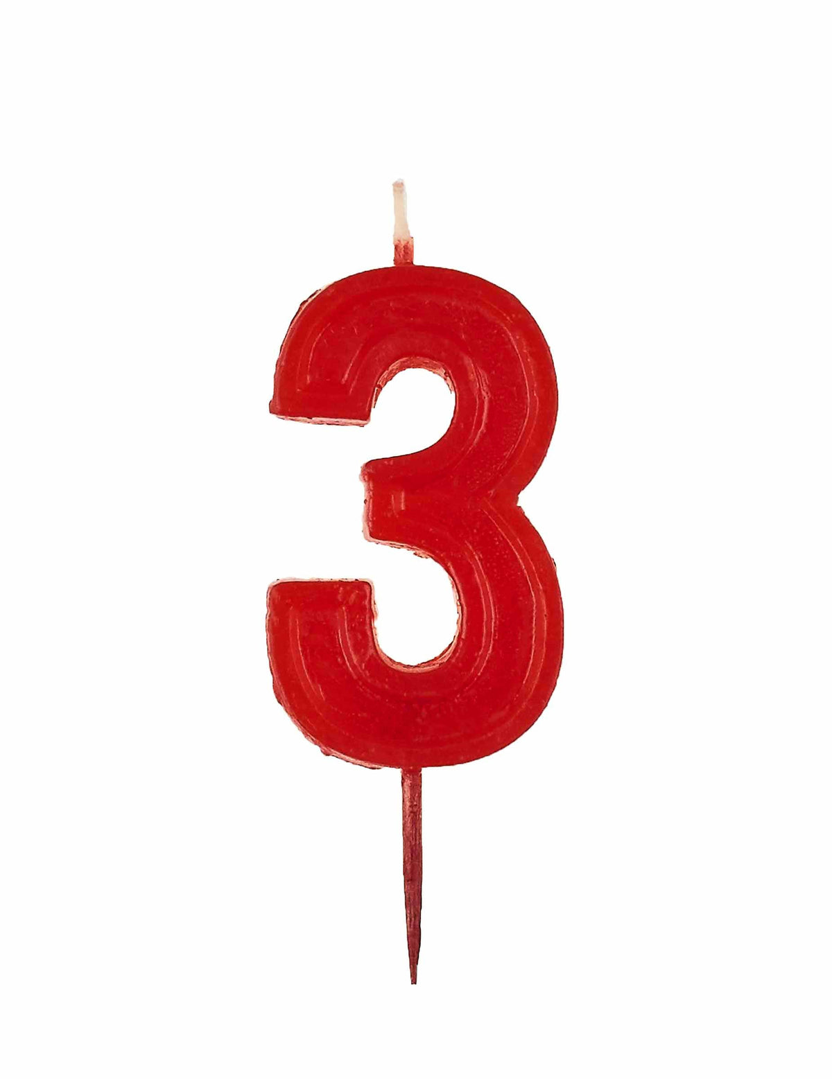 Bougie chiffre 3 pour anniversaire rouge brillante