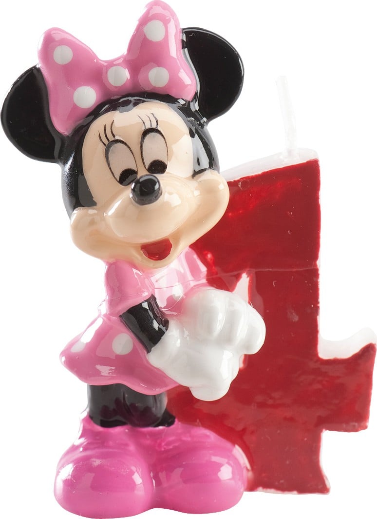 Bougie chiffre 4 Minnie pour anniversaire rose et rouge